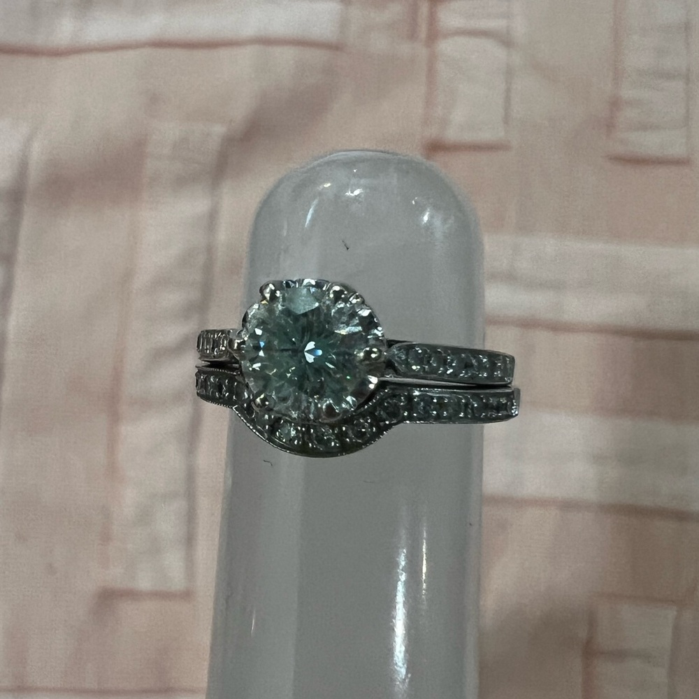 Zegani Diamond Ring Set 0.71 ct center stone White Gold Sz 4.5